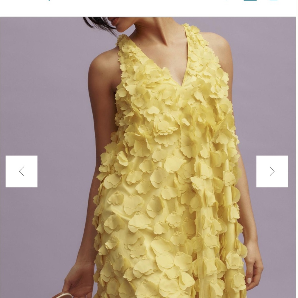 Anthropologie Yellow Floral Appliqué Women's Dress - M